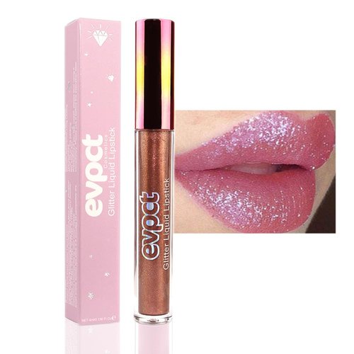 evpct 1Pcs Plum Red Matte to Glitter Liquid Lipstick Lip Set Kit, Long Lasting Matte Diamond Glitter Lipstick Waterproof, Colorful Sparkly Glossy Metallic Shimmer Sparkle Lip Gloss for Women 15#