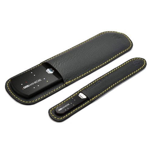 GERMANIKURE Black Glass Nail File & Pedicure Bar Set in Leather Cases - Ethically Made in Czech Republic - Professional Manicure & Pedicure Kit for Fingernail Care, Foot Callous & Dry Skin Removal
