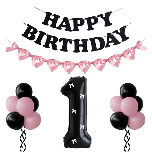 PLAP Birthday Number Balloon Bow Black Party Supplies 32 "Birthday Number Decoration (Pink black number set 1)