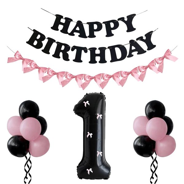 PLAP Birthday Number Balloon Bow Black Party Supplies 32 "Birthday Number Decoration (Pink black number set 1)