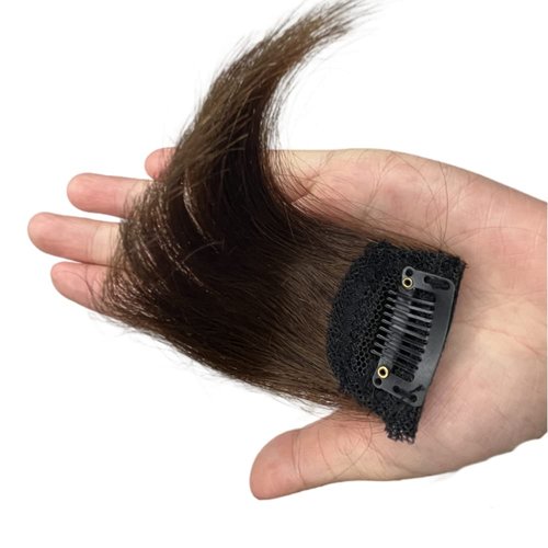 2pcs Human Hair Short Thick Hairpieces Adding Extra Hair Volume Clip in Hair Extensions 4" Brazilian Virgin Hair Topper for Thinning Hair Women and Men 2 packs Lot (Brown)