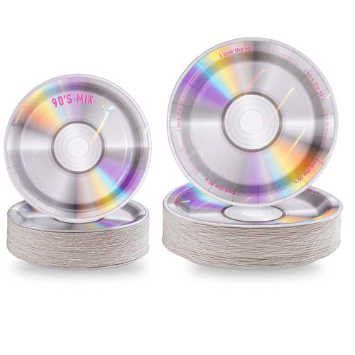 100Pcs 90's Party Plates 90's Mix CD Dessert Plates 7'' and 9'' Disposable I Love the 90s Paper Tableware Set for 90s Theme Party Decorations Retro Music Back to the 90's Birthday Party, Serves 50