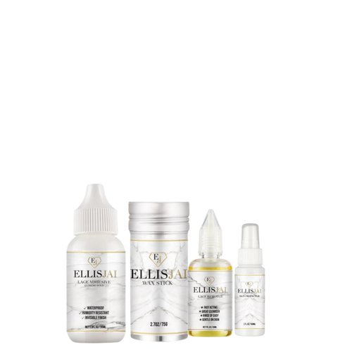 "Get Your Glam On with the Complete ELLIS JAI Lace Wig Care Kit!" includes, 1 Max hold adhesive, 1 remover, 1 wax styling stick, and 1 full-size edge control with applicator stick.