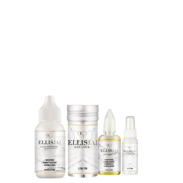 "Get Your Glam On with the Complete ELLIS JAI Lace Wig Care Kit!" includes, 1 Max hold adhesive, 1 remover, 1 wax styling stick, and 1 full-size edge control with applicator stick.