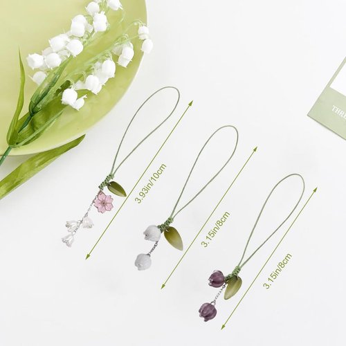 CHAOYUN 3 Pcs Tulip Flower Mobile Phone Pendant, Decorative Charms for Cellular Telephones, Suitable for Keychain, Backpack, Wallet Decoration