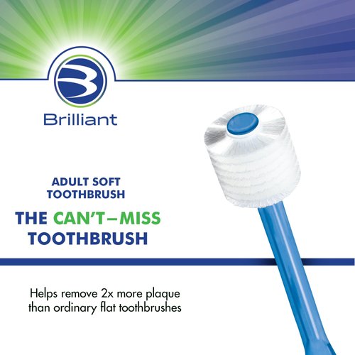 Brilliant Oral Care Adult Toothbrush with Soft Bristles, Round Head, and All-Around Clean for Teeth and Gums, Blue, 1 Pack