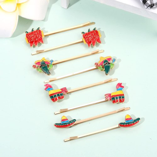 mokkia 8PCS Cinco De Mayo Hair Clips for Women Mexican Fiesta Hairpins Sombrero Pianata Cactus Hair Clips Mexican Hair Accessory (8PCS C)
