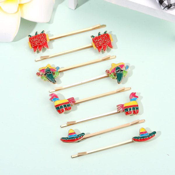 mokkia 8PCS Cinco De Mayo Hair Clips for Women Mexican Fiesta Hairpins Sombrero Pianata Cactus Hair Clips Mexican Hair Accessory (8PCS C)
