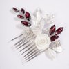 Missgrace Wedding Crystal Pearl Leaf Rhinestones Hair Comb, Silver Wine Red, Bridal Flower Side Hair Accessory for Brides Women