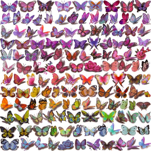 PAGOW 60 sheets Butterfly Tattoos Self-adhesive for Adult Kids Women, Fake Colorful Waterproof Temporary Stickers Art 3D for Face Body Arm Party Favors Decoration Gifts