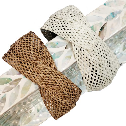i-lan 2 Pack Rattan Headbands with Bowknot, Comfy Brown White Head Bands with 3 Inch Width, Boho Padded Hair Band Headwear Hoop for Girls, Ladies, Women