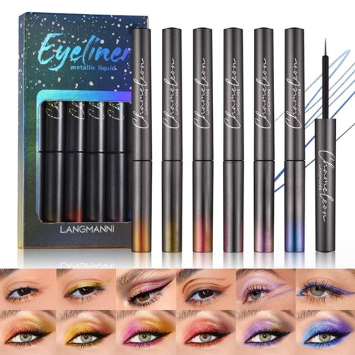 6 Colors Chameleon Liquid Eyeliner Set, Glitter Highly Pigmented Intense Color Shifting Metallic Satin Multi-Reflective Finish Glitter Eye Liner Long-lasting Shimmer Eye Shadow Makeup Pen (A)