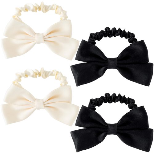PAGOW 4 Pcs Bow Elastic Hair Ties, Sweet Bowknot Scrunchies, Satin Elastic Hair Bands, Cute Hair ...