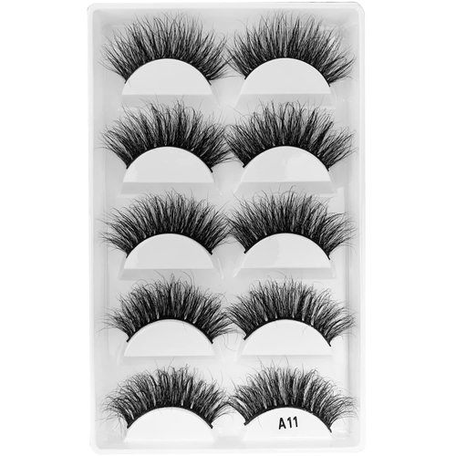 3D Mink Lashes,100% Real Siberian Mink Fur Lashes,Dramatic Cat-Eyes Look,Natural Fluffy Volume Long Wispy Totally Cruelty-Free,Reusable &Handmade Fake Eyelashes 5 Pairs (A11)