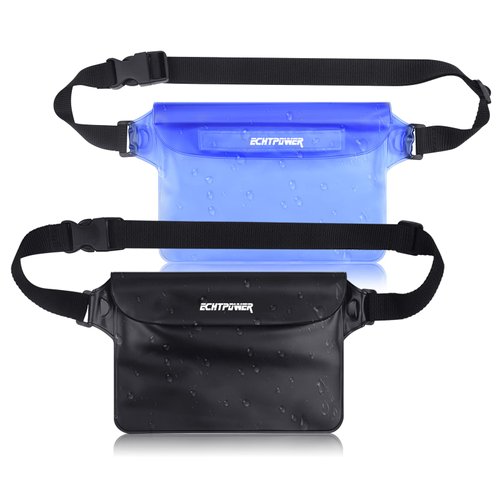 ECHTPower 2-Pack Waterproof Pouch Bag with Waist Strap, Waterproof Fanny Pack, Dry Bag with Adjustable Belt for Beach Bulk Swimming Kayaking Floating Boating Fishing Hiking Pool Water Park