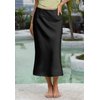 Women's Satin High Waist Hidden Elasticized Waistband Flared Casual A Line Midi Skirt Black