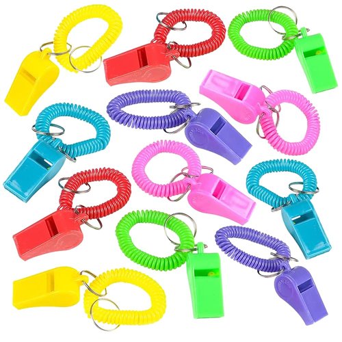 ArtCreativity Spiral Whistle Bracelets with Keychain, Set of 12, Kids’ Party Noisemakers, Variety of Colors, Sports Party Favors, School Sports Supplies, Great Party favor, Goody Bag Fillers