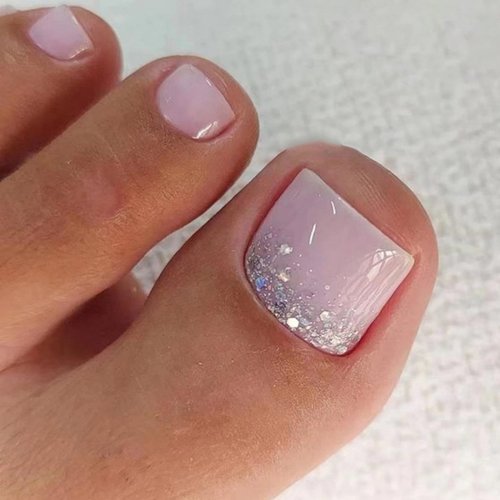 Purple Press on Toenails Short Square Toenail False Nails French Tip Fake Toenails with Glitter Design Full Cover Foot Bling Glue on Toenails Acrylic Stick on Toenails for Women Manicure 24pcs