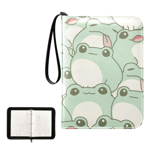SDMKA Cute Frog Pattern Card Binder 4-Pocket, 400 Pockets Trading Cards Holder Games Card Albums Storage Organizer Case for Football, Baseball Cards