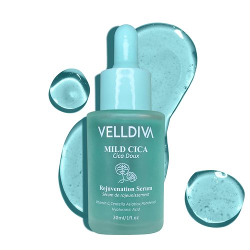 VELLDIVA Mild Cica Rejuvenation Natural Face Serum - Soothe, Repair, Nourish & Hydrate with Centella Asiatica, Vitamin C 10% & E, Hyaluronic Acid, Antioxidants and Anti Aging 1 Fl OZ.