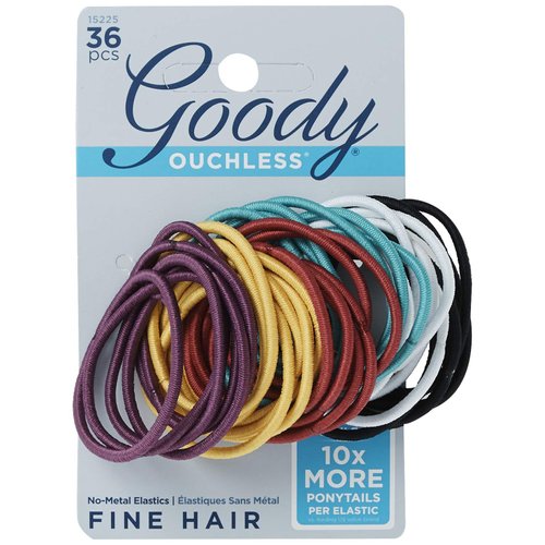 Goody Ouchless Elastic Hair Ties - 36 Ct, Brooke (Assorted), 2MM Rubber Bands for Hair, Pain-Free Hair Accessories for Women & Men, Made for Long-Lasting Braids, Ponytails & More, For Fine Hair