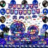 LXlucktim Video Game Party Supplies - 262Pcs Gamer Gaming Birthday Party Decoration For Boys Birthday Party - Table Cover, Utensils, Hanging Swirls, Cupcake, Cake Topper, Balloons Serves 16 Guests