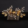 Teyglen Wedding Hair Comb Gold Leaf Headpiece Bridal Flower Rhinestone Hair Side Comb Handmade Crystal Leaf Hair Piece Hair Accessories for Women Girls Festival Party Prom