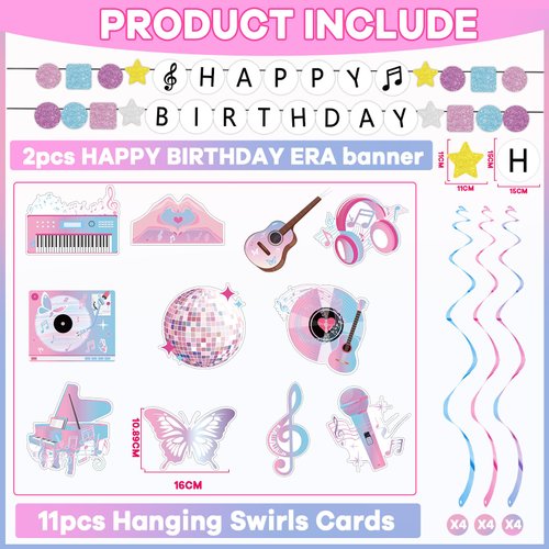 Music Birthday Party Decorations Popular Singer Hanging Swirls Banner Decor Friendship Bracelet Banner Singer Theme Ceiling Hanging Party Supply for Girls Birthday Fans Celebration Party Supplies