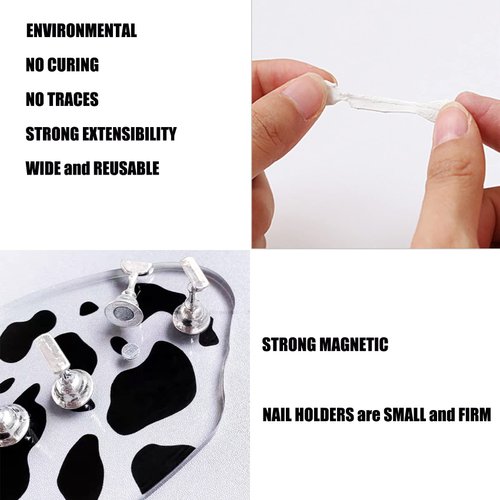 ZOQINI 1Set Acrylic Nail Stand with 42pcs Reusable Putty Metal Nail Holder for Painting Nail Display Stand Nail Hand Practice Nail Tip Stand Magnetic Nail Art Tools DIY for Homes and Salons