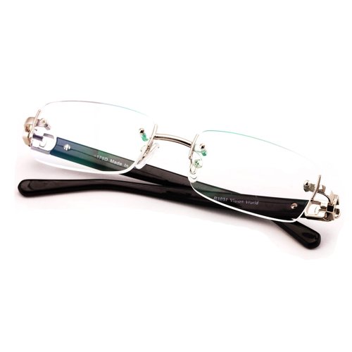 Men Rectangular Rimless Designer Fashion Reading Glasses/w Anti-reflective AR Coating (Silver, 2.50)