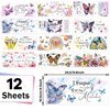 gisgfim 12 Sheet Butterfly Rub on Transfers for Glass,UV DTF Cup Wrap Transfer Stickers Butterfly Floral Wrap Transfers Decals for 16Oz Glass Cups Furniture Craft Wood DIY Crafts