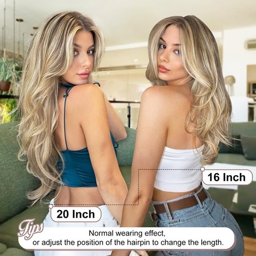 ALXNAN Clip in Hair Extensions,7PCS Dirty Blonde Mixed Bleach Blonde Hair Extensions Thick Long Stright Layered Hair Extensions 20 Inch Invisible Lace Weft Hair Extensions for Women