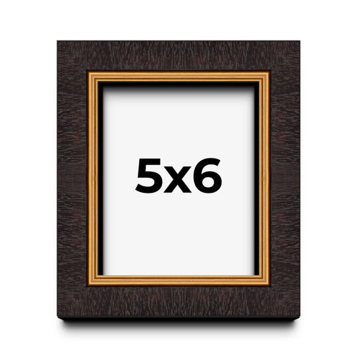 5x6 Frame Brown Walnut & Gold Trim Solid Wood Chaps Picture Frame | 1.25 Inch Moulding Width | 0.44 Inch Deep | Includes Shatter Resistant Acrylic Plexiglass, Foamboard Backing and Hanging Hardware