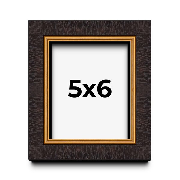 5x6 Frame Brown Walnut & Gold Trim Solid Wood Chaps Picture Frame | 1.25 Inch Moulding Width | 0.44 Inch Deep | Includes Shatter Resistant Acrylic Plexiglass, Foamboard Backing and Hanging Hardware