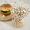 DecorWoo 100 Pcs Cocktail Picks, Disco Ball Decorative Toothpicks for Appetizers, Silver Cocktail Skewers for Appetizers, Wooden Long Cocktail Picks Disco Theme for Party Supplies (4.7 Inch, Silver)