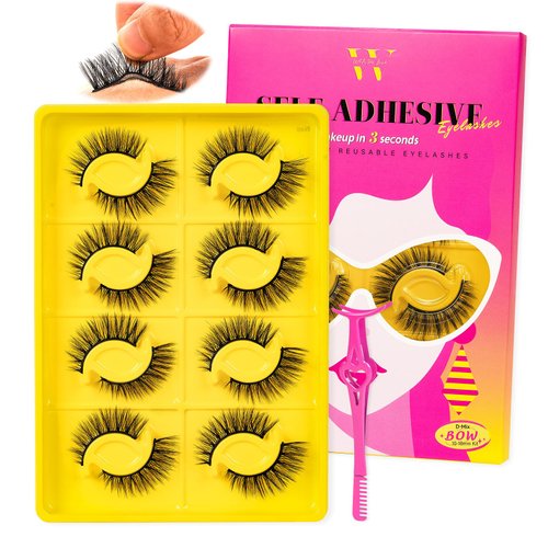 Self Adhesive Eyelashes Lash Clusters 8 Pairs Reusable Adhesive Eyelashes,No Glue Needed,No Sticky Residue Lashes with Tweezers for Diy Lashes Extension at Home by WLFRHD(Bow,D-Mix10-18mm Kit)