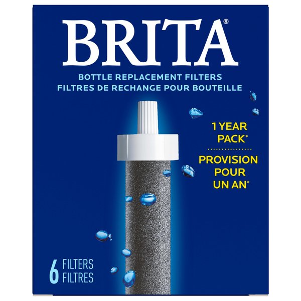 Brita Water Bottle Replacement Filters, BPA-Free, Replaces 1,800 Plastic Water Bottles a Year, Lasts Two Months or 40 Gallons, Includes 6 Filters