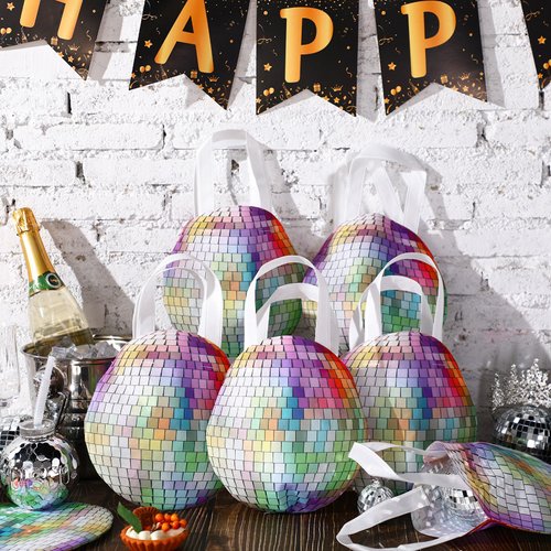 Shihanee Sport Party Favor Bags Ball Themed Party Goody Candy Bags Sport Game Treat Bags Baseball Football Basketball Soccer Non Woven Gift Bags Sport Theme Party Supplies (Disco,24 Pcs)