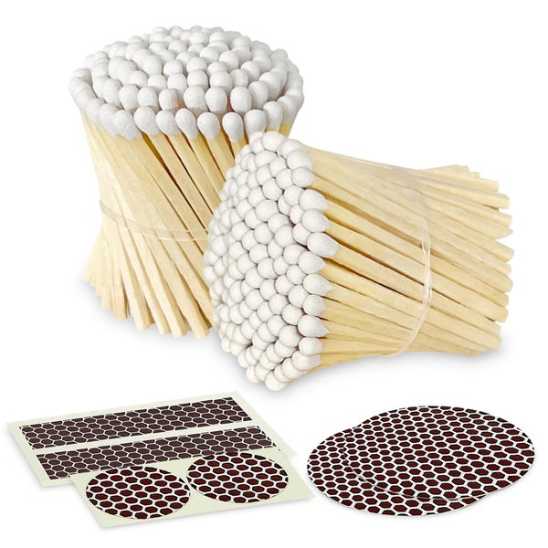 2" Classic White Tip Safety Matches | 200+ Bulk Artisan Matchsticks with Bumble Striker Stickers by Thankful Greetings, Decorative Candle Lighting Accessories, Unique for Home Decor, Gifts, & Events