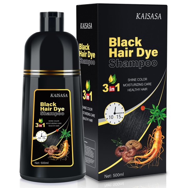 BELEZALIB Black Hair Dye Shampoo for Gray Hair, Instant 3-in-1 Color Shampoo for Women and Men, Herbal Ingredients, 100% Grey Coverage, 500ML