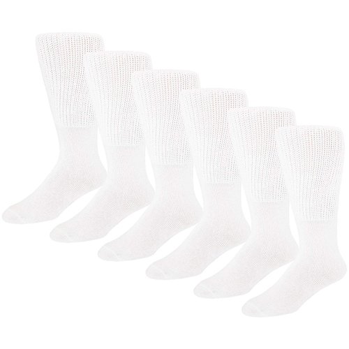 Extra Wide Diabetic Cotton Socks, Mens Medical Swollen Feet Mid/Over the Calf Socks (Extra Wide - White) - 6 pairs
