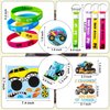 ANGOLIO 110Pcs Monster Truck Party Favors Kits, Favors All-in-One Pack Party Supplies Include Monster Truck Stickers Keychain Bracelet Badge Car Face Stickers for Boys Kids Birthday Party Supplies