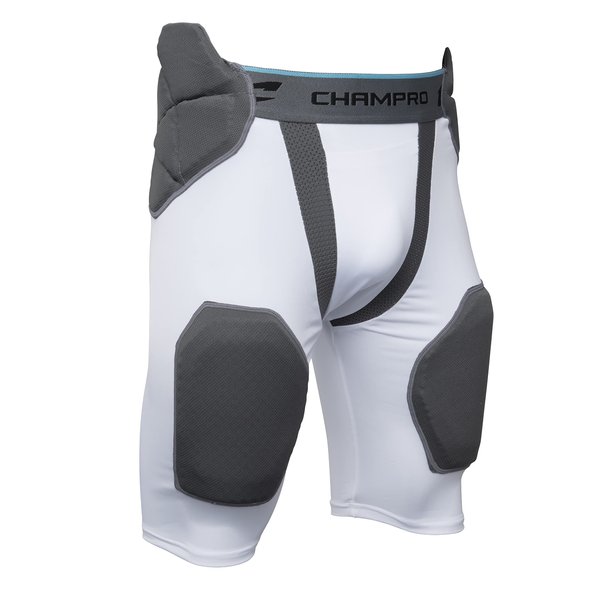 CHAMPRO boys Tri-Flex 5-Pad Built-In Hip, & Tri Flex Integrated 5 Pad Football Girdle with Built In Hip Tail Thigh Pads, White, Grey Inset, Small US