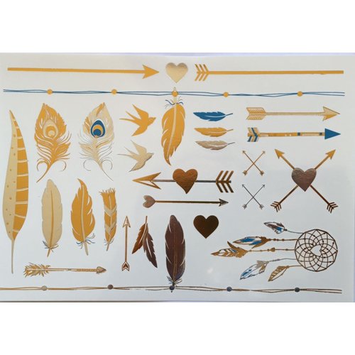 Metallic Gold Temporary Tattoos Feathers and Arrows