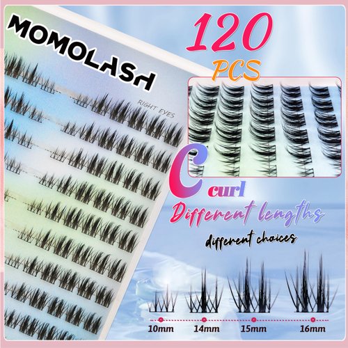 Fluffy Lash Clusters Kit Manga Spike Left&Right Cluster Eyelash Extension 10-16MM 120Pcs DIY Wispy Anime Cat Eye Lashes Kit with Bond and Seal Eyelashes Tweezers Remover Soft&Thin Band, by MomoLash
