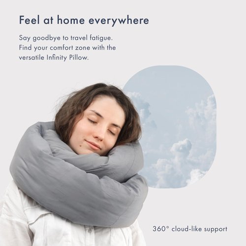 Huzi Infinity Pillow - Travel Neck Pillow - Versatile Soft 360 Support Scarf - Machine Washable - Home Travel Flight Road Trips (Grey)