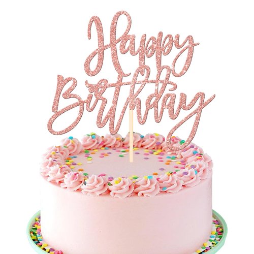 1 PCS Happy Birthday Cake Topper Glitter Happy Birthday Cake Pick for Celebrating Happy Birthday Anniversary Theme Party Cake Decorations Supplies Rose Gold
