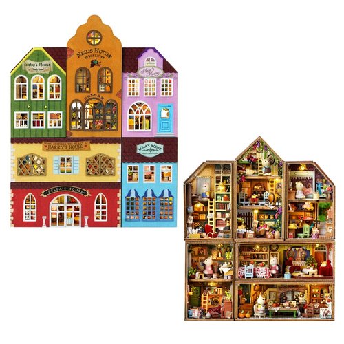 WYD DIY Miniature Dollhouse Furniture Kit English Vintage Miniature Dollhouse 6pcs Set with LED Lights Creative Room Mother's Day Gift-6pcs