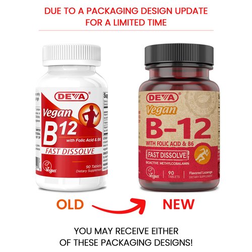 DEVA Vegan Vitamin B12 Fast Dissolve Supplement - Once-Per-Day Complex with 1000 Mcg Methylcobalamin B12, Folic Acid, B6 - Lemon Flavor - 90 Dissolvable Tablets, 1-Pack