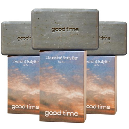 GOOD TIME - Cleansing Body Bar - Refreshing Bar Soap for all Bodies & Skin Types - Big Sky Scent Smells like Cedarwood & Sandalwood - Pack of 3